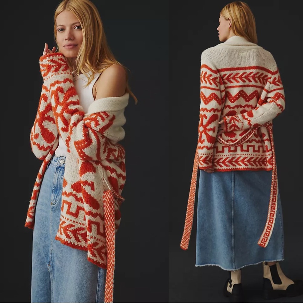 MOTHER The Belted Short Cardigan in Pretty As A Peach Sweater Large